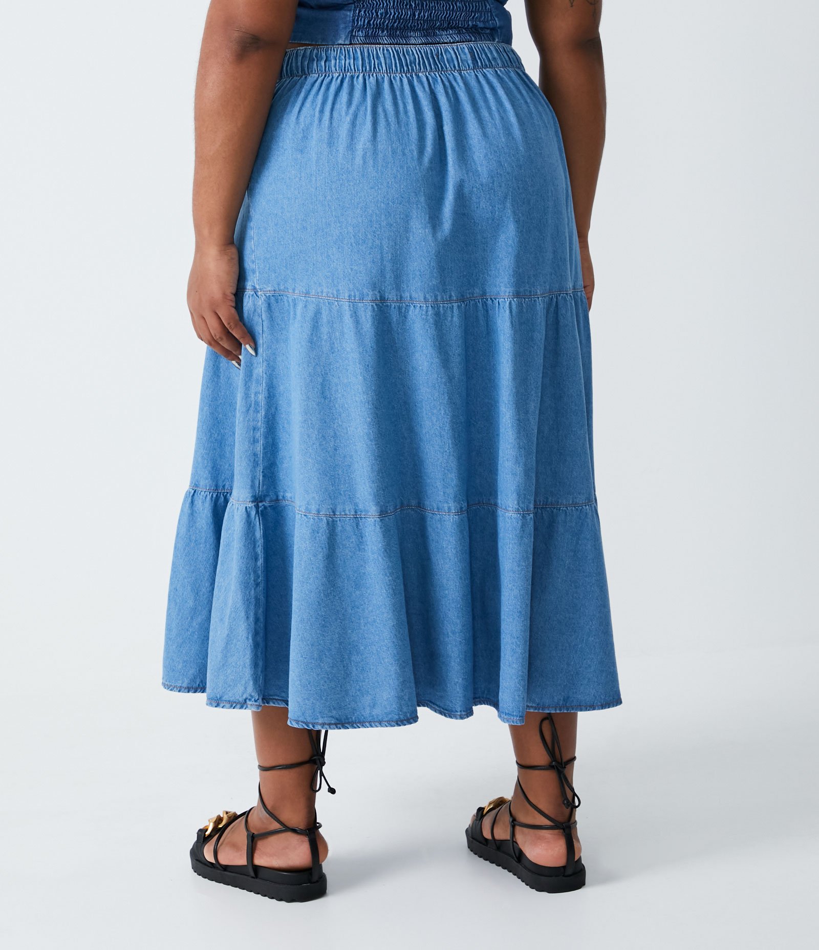 Saia Midi Jeans com Babados Curve & Plus Size Azul 3