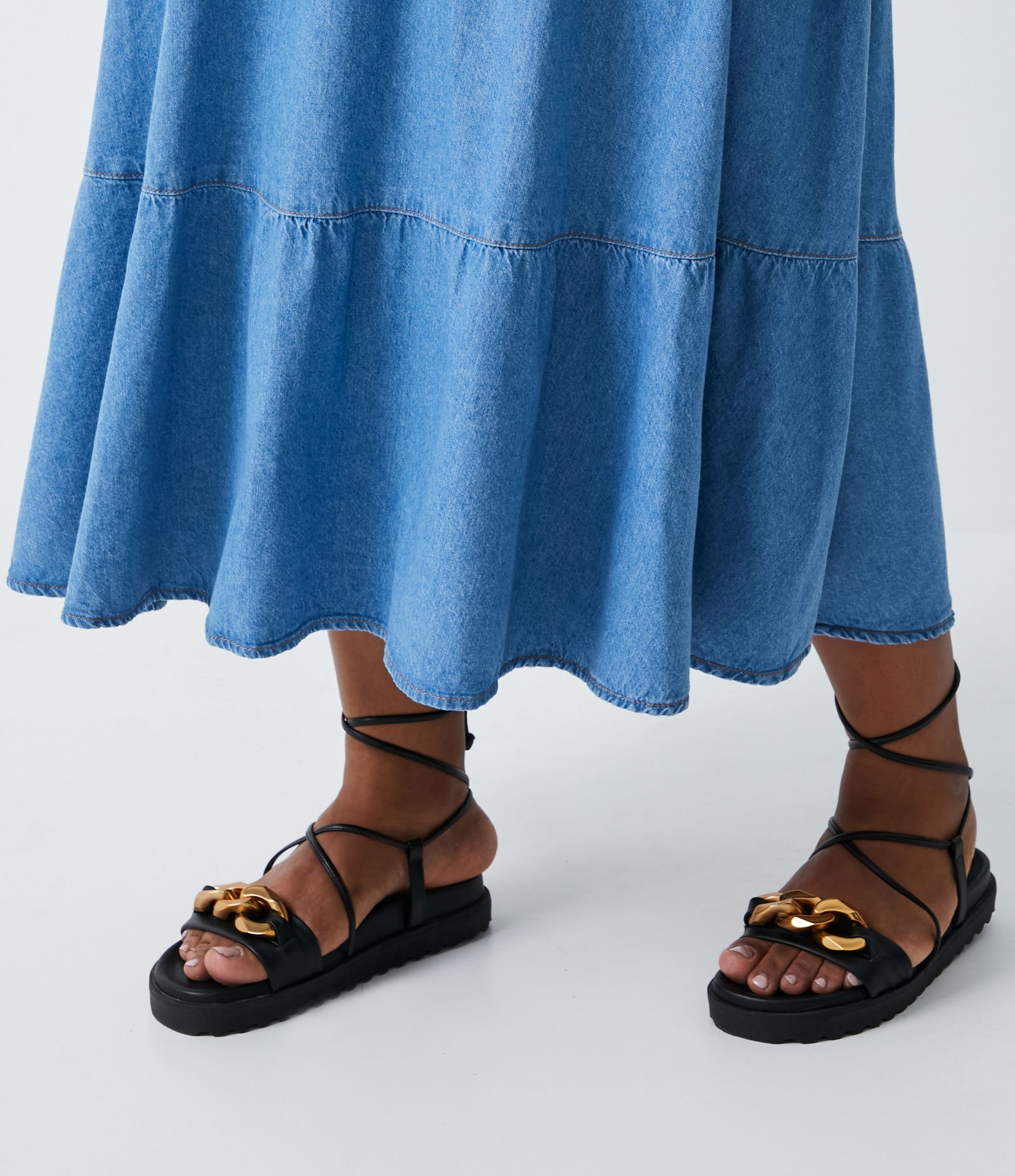 Saia Midi Jeans com Babados Curve & Plus Size Azul 5