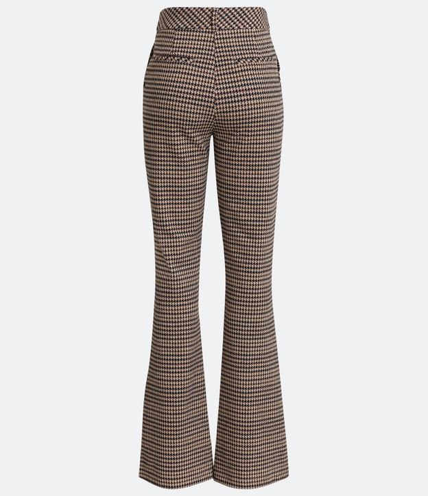 Pantalón Flare con Trabillas en la Cintura y Estampado Pied de Poule Beige/Negro 7