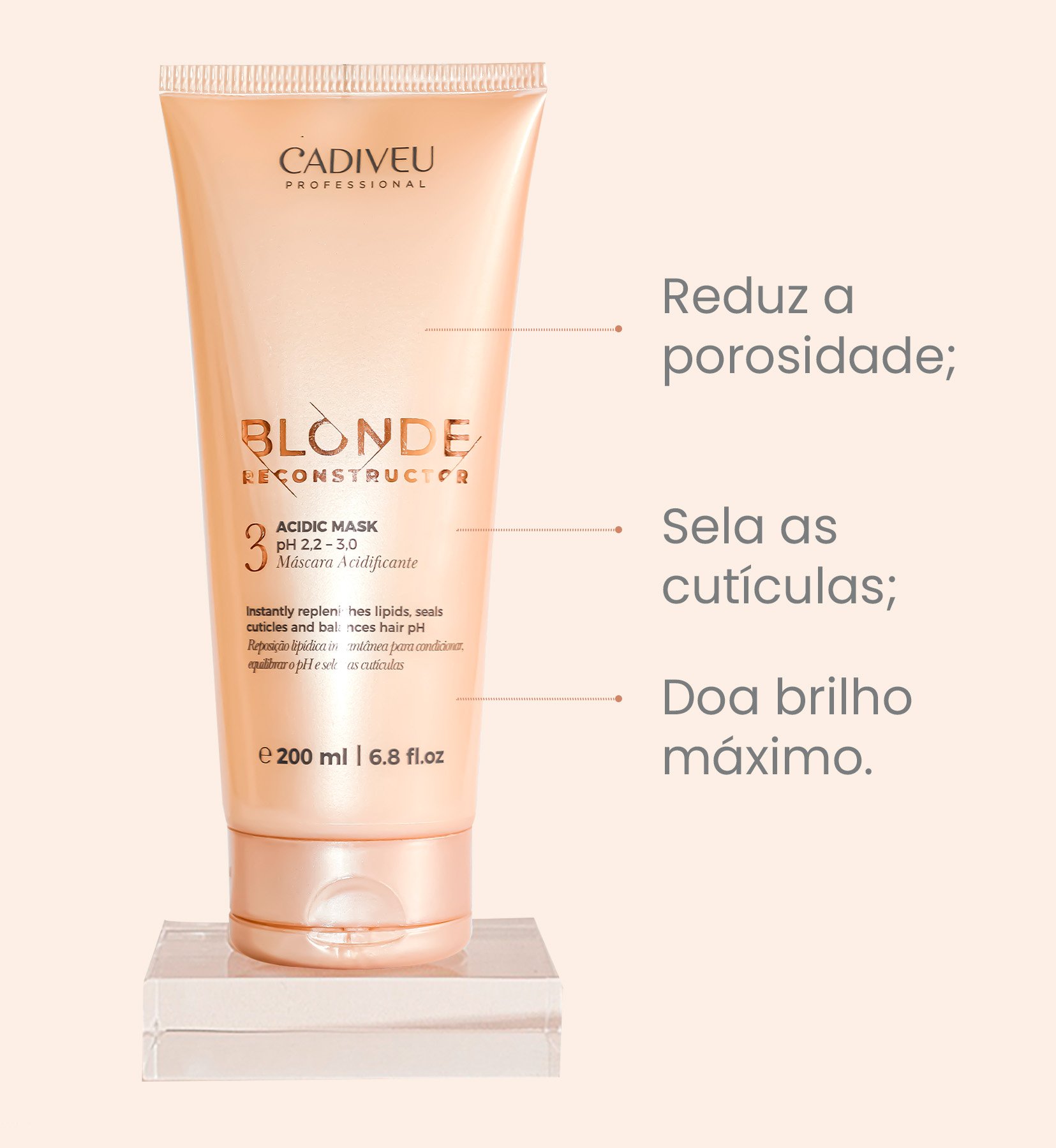 Mascara de Tramento Capilar Blonde Reconstructor Acidic Mask 200ml Cadiveu 200ml 4