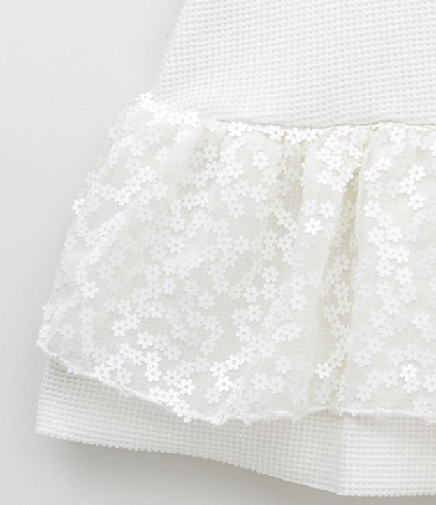 Short Pollera Infantil con Flores Brillantes - Talle 5 a 14 años Blanco 3