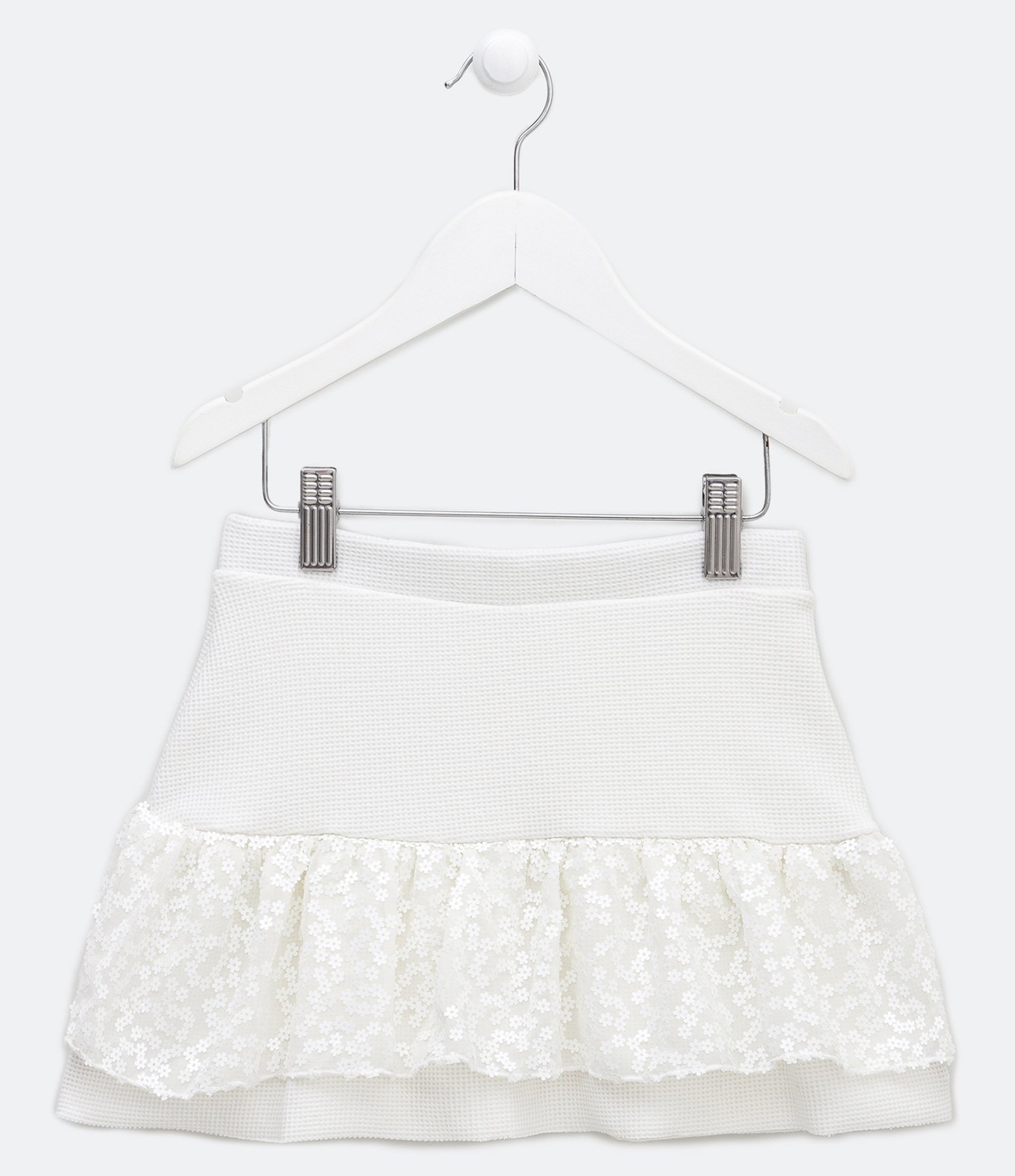 Short Saia Infantil com Florzinhas Brilhosas - Tam 5 a 14 Anos Branco 1