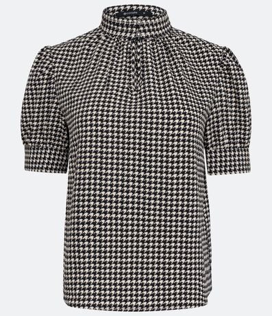 Blusa com Manga Bufante e Estampa Pied-de-poule Menor preço em Blusa com Manga Bufante e Estampa Pied-de-poule