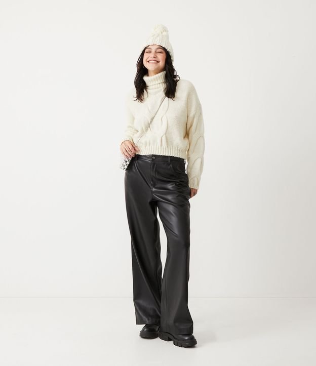 Blusa en Punto con Cuello Alto y Puntos DIferenciados Off White 2