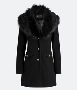 Casaco Alongado em Polivelour e Gola com Pêlos Removíveis