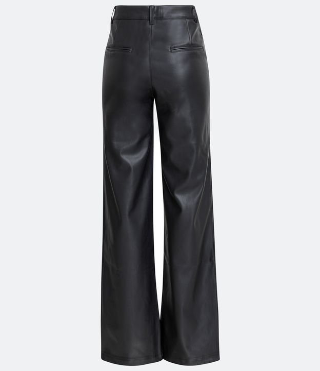 Pantalón Recto en Material Sintético con Bolsillos Traseros Negro 8