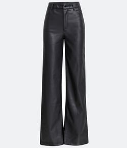 Calça Reta em Material Sintético com Bolsos Traseiros