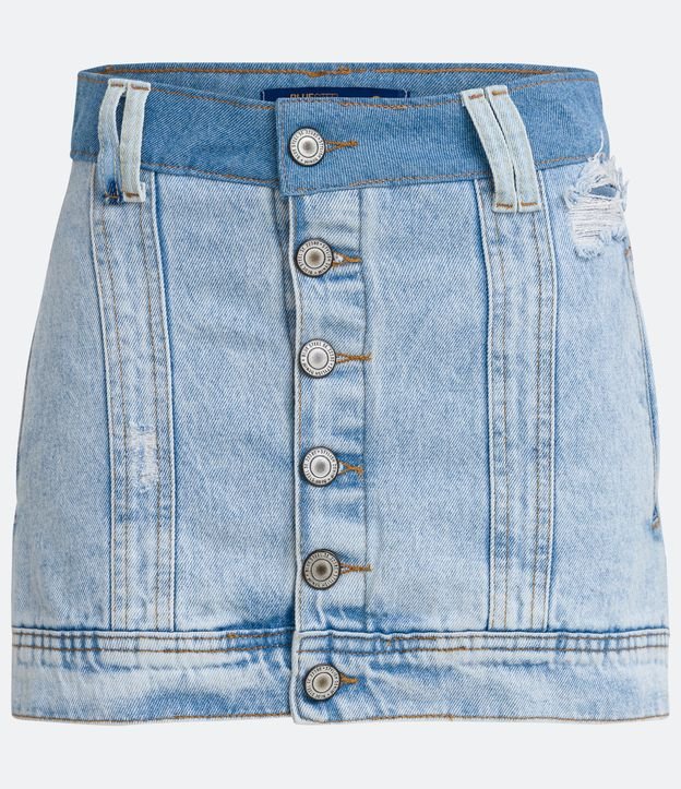 Saia Curta em Jeans com Cós Contrastante e Rasgos com Puídos Azul 5