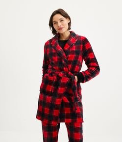 Roupão em Fleece Xadrez com Bolsos