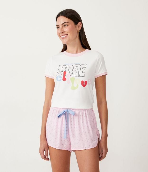 Blusa de Pijama en Cotton con Estampado Lettering Blanco 1