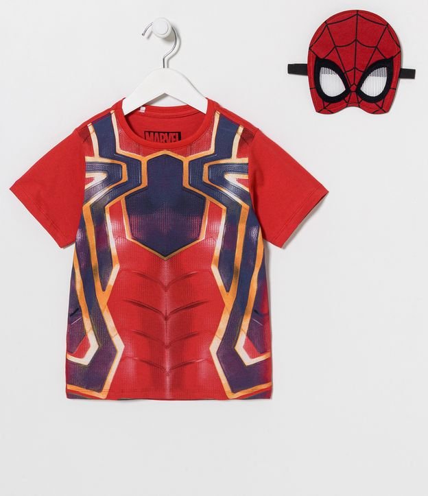 Camiseta Infantil Estampa Homem Aranha com Máscara Interativa - Tam 3 a 10 Anos Vermelho 1
