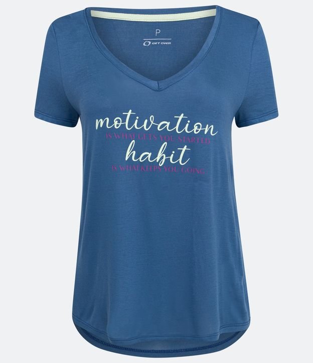Remera Deportiva en Viscosa con Escote V y Estampado Motivation Habit Azul 5