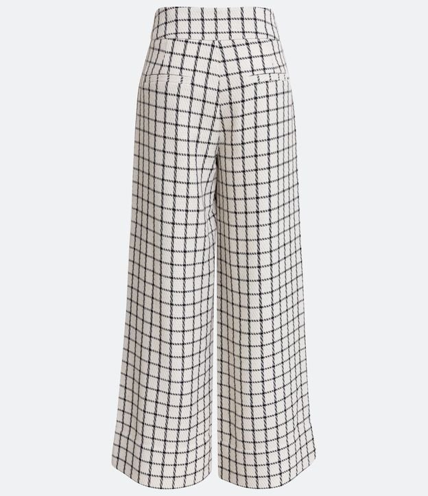Pantalón Wide Leg con Pliegues y Estampado de Cuadros Grid Blanco 7