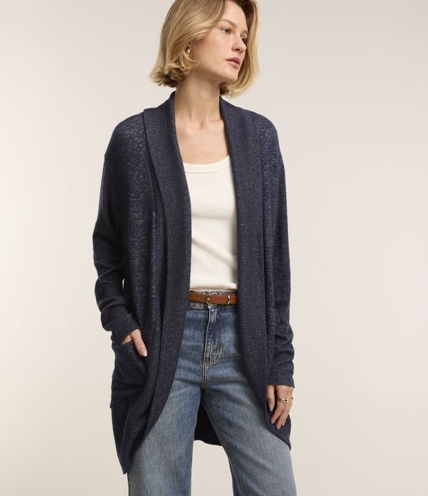 Cardigan Alongado Manga Longa em Tricô