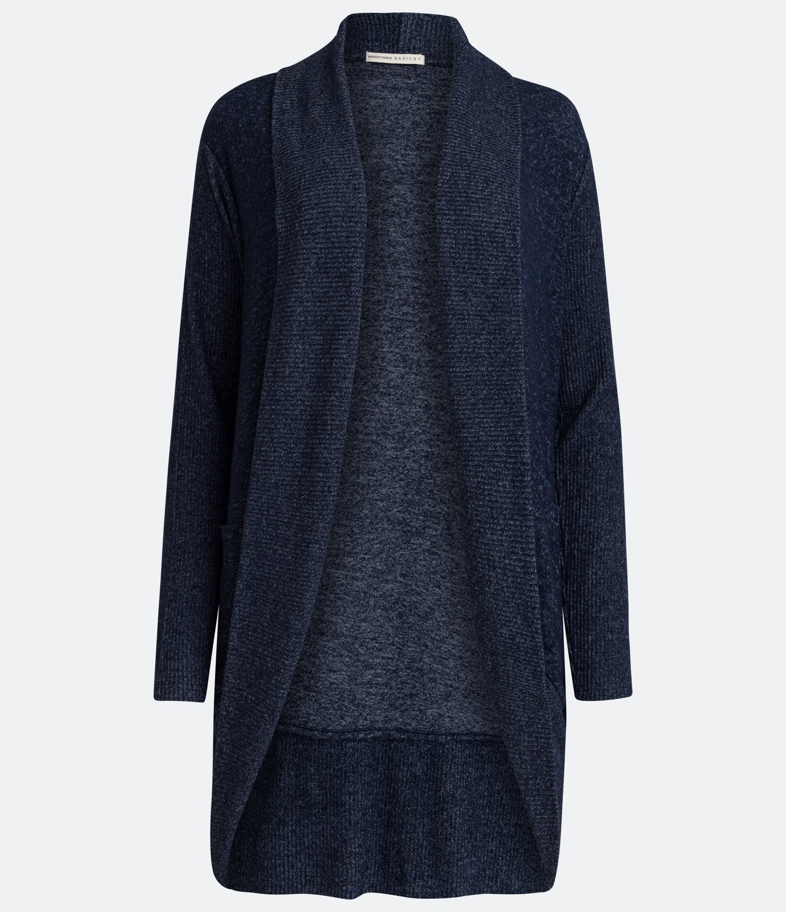 Cardigan Alongado Manga Longa em Tricô Azul Mescla 5