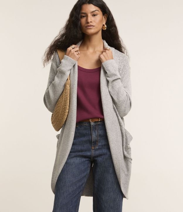 Cardigan Alongado Manga Longa em Tricô