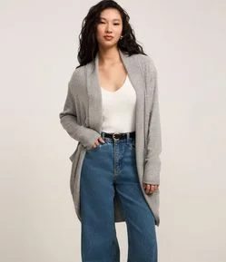 Cardigan Alongado Manga Longa em Tricô