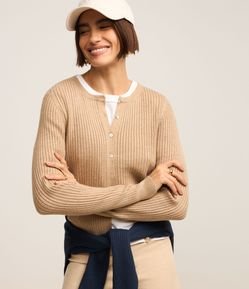 Cardigan Curto em Tricô com Textura Canelada