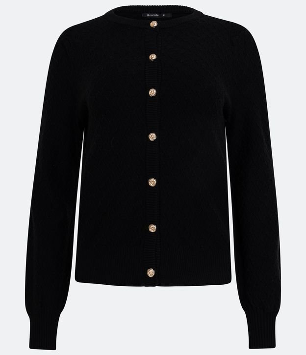 Cardigan en Punto  X y Manga Abullonada Negro 6