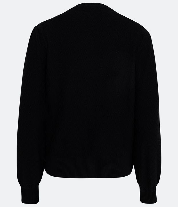Cardigan en Punto  X y Manga Abullonada Negro 7