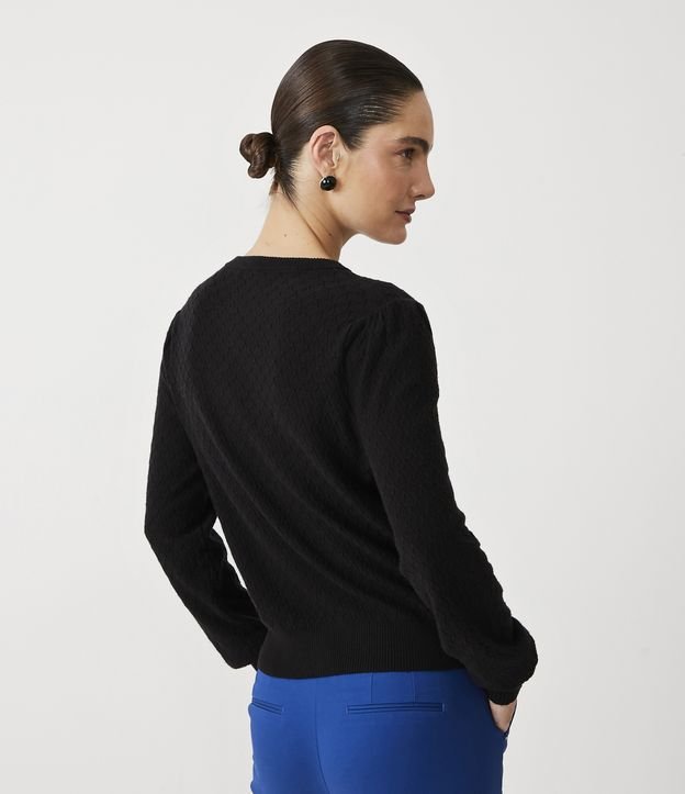 Cardigan en Punto  X y Manga Abullonada Negro 3