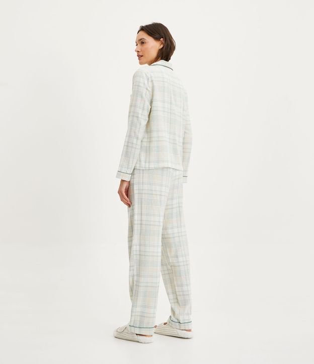 Pijama Americano Largo en Franela Off White 2