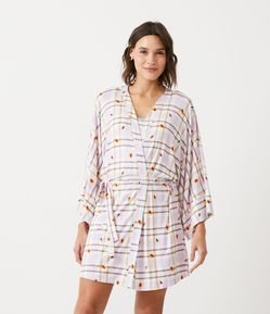 Robe Curto em Viscolycra com Estampa Mamão e Xadrez