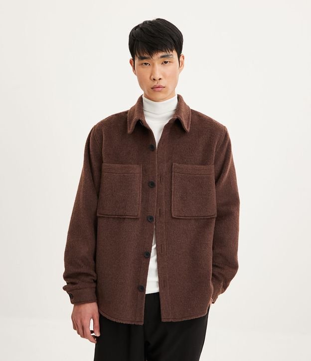 Jaqueta Overshirt Pesada com Bolsos Frontais