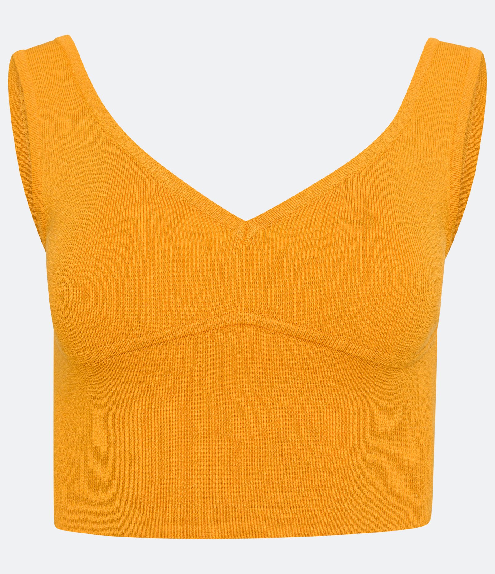 Blusa Cropped Sem Manga em Tricô Canelado Laranja 1