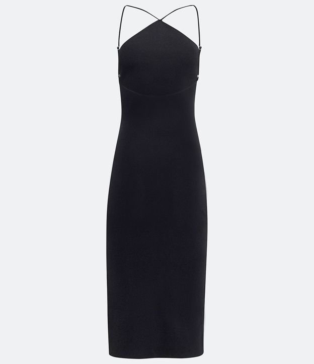 Vestido Midi de Tirantes de Punto con Abertura Negro 7