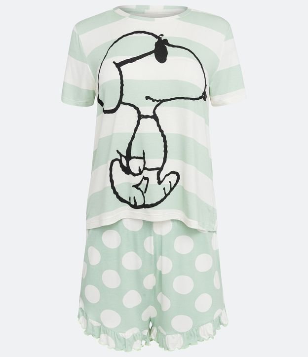 Pijama Corto en Viscolycra con Estampado Snoopy y de Lunares Verde 5