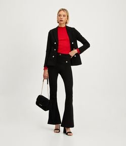 Calça Flare em Ponto Roma com Cintura Alta e Botões de Brasão