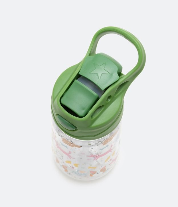 Botella de Plástico con Pajita Reutilizable y Estampado de Perritos 500ml Verde 3
