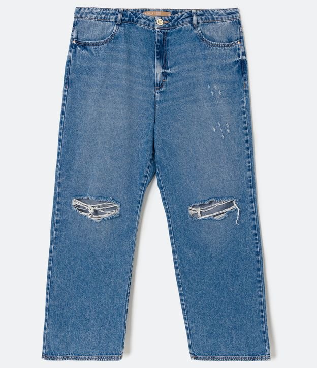 Pantalón Wide Leg Jeans con Botón de Corazón y Desgastes Curve & Plus Size Azul 7