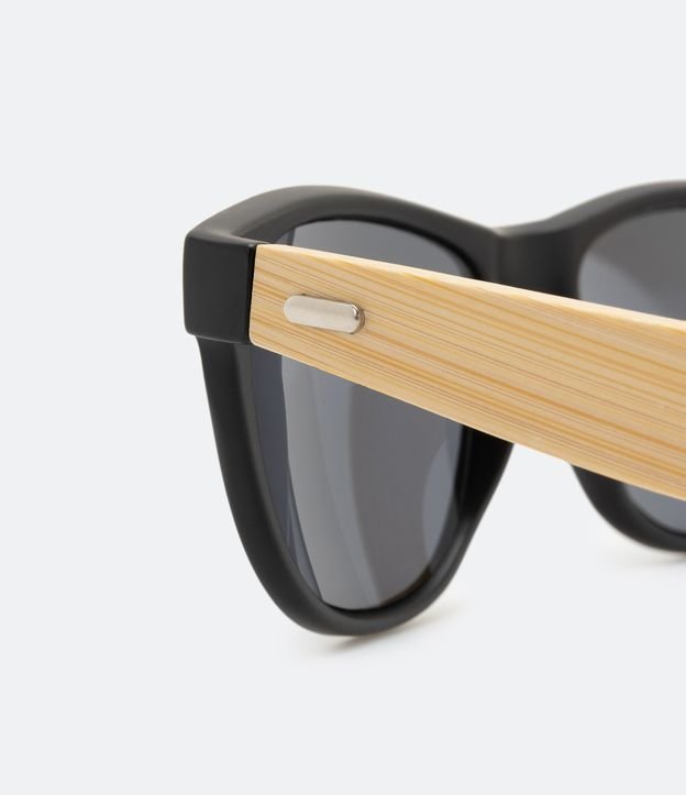 Óculos de Sol Quadrado com Haste de Bambu Preto Fosco 3