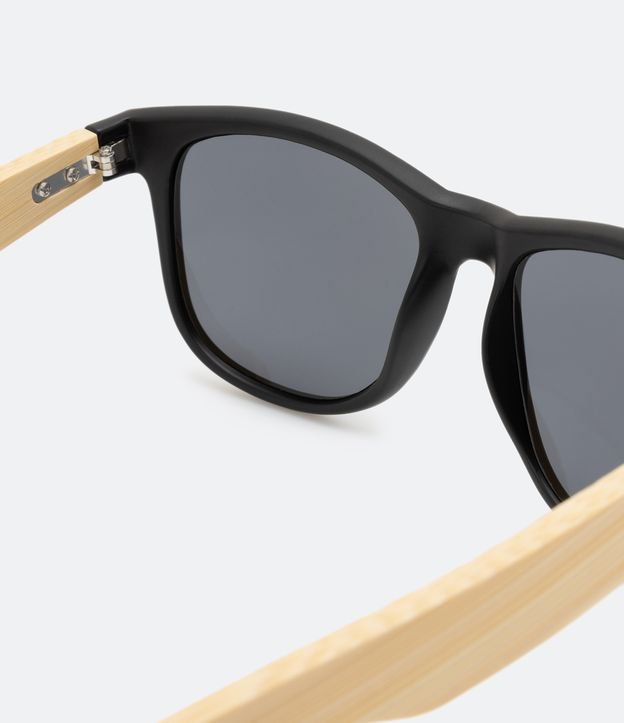 Óculos de Sol Quadrado com Haste de Bambu Preto Fosco 4