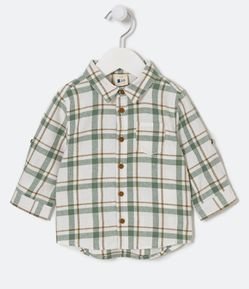 Camisa Infantil Flanela Xadrez com Bolsinho - Tam 3 a 18 meses
