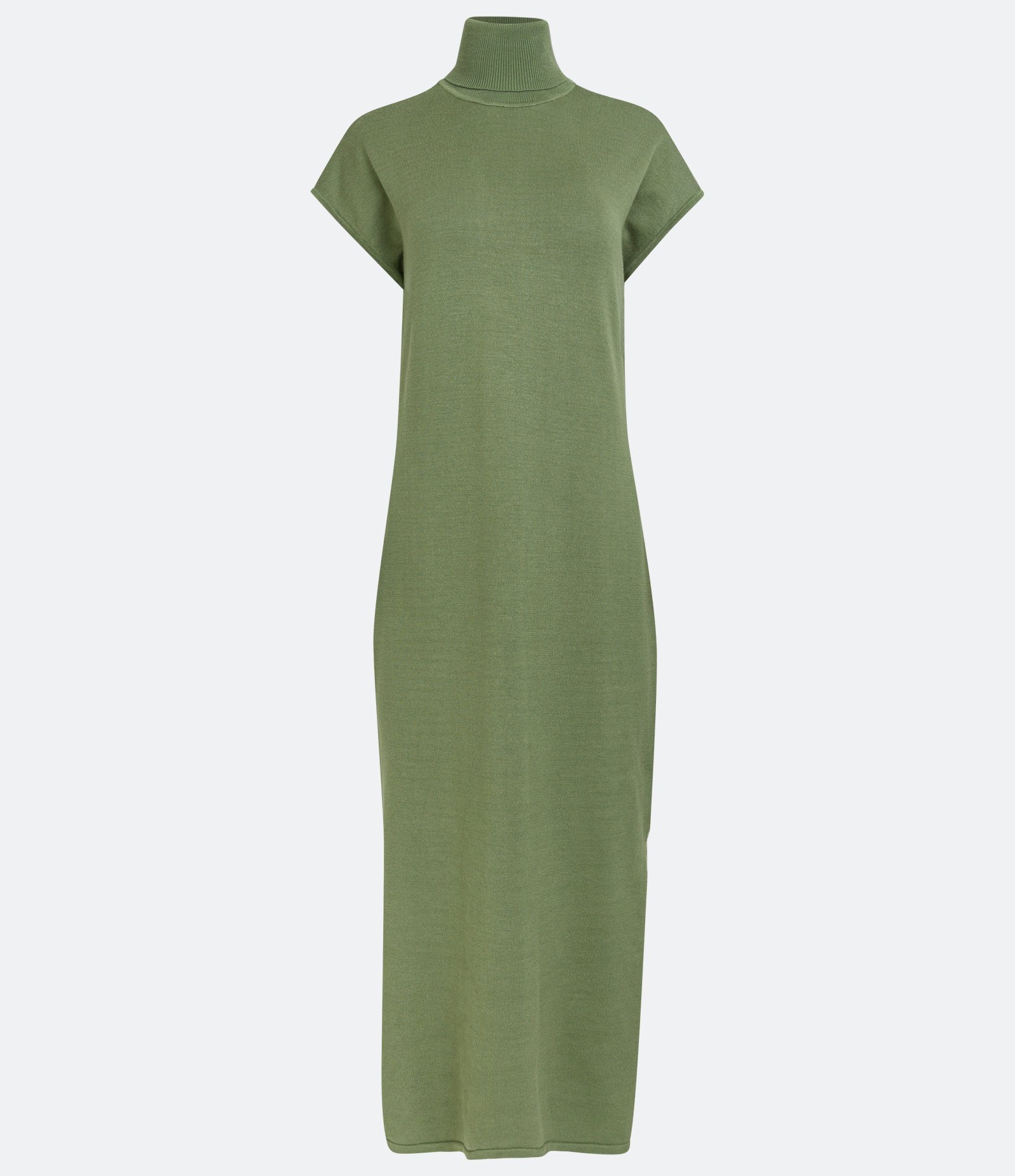 Vestido Midi em Tricô com Gola Alta e Manga Curta Sem Cava Verde 5