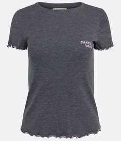 Blusa de Pijama em Ribana com Bordado Sleep Head