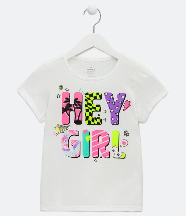 Camiseta Infantil Estampa Hey Girl - Tam 5 a 14 Anos