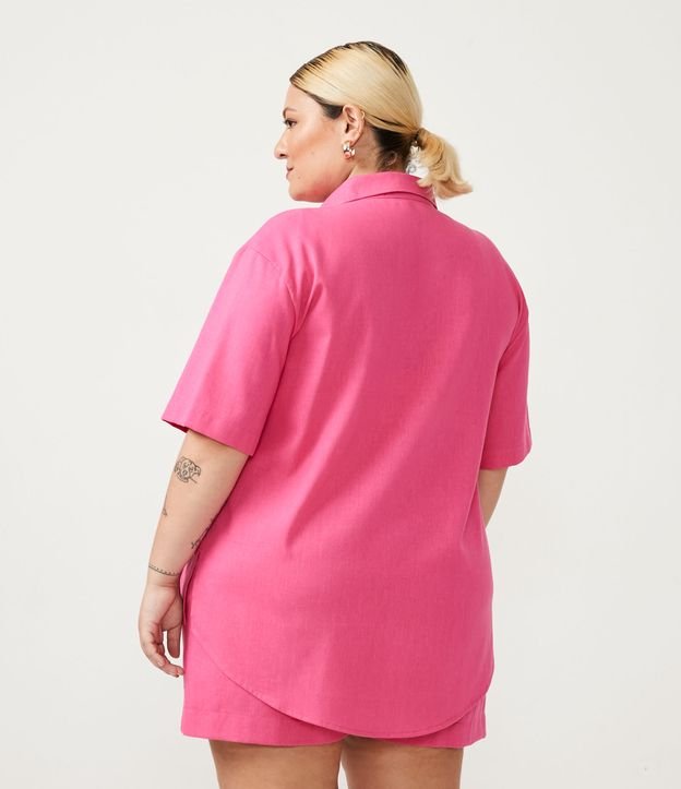 Camisa Alongada Em Linho Curve And Plus Size Rosa