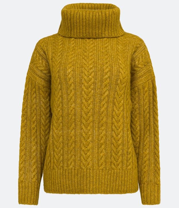 Suéter de Punto Trabajado con Cuello Alto Amarillo 5