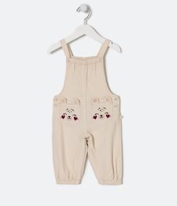 Jardineira Longa Infantil em Veludo com Bordado de Coelhinho - Tam 0 a 18 meses