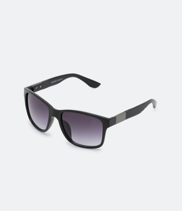 Óculos de Sol Quadrado com Hastes Frisadas em Metal - Cor: Preto - Tamanho: U