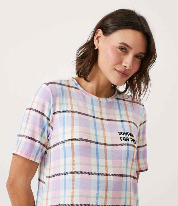 Camisón Corto en Viscolycra con Estampado Rayado Rosado 3
