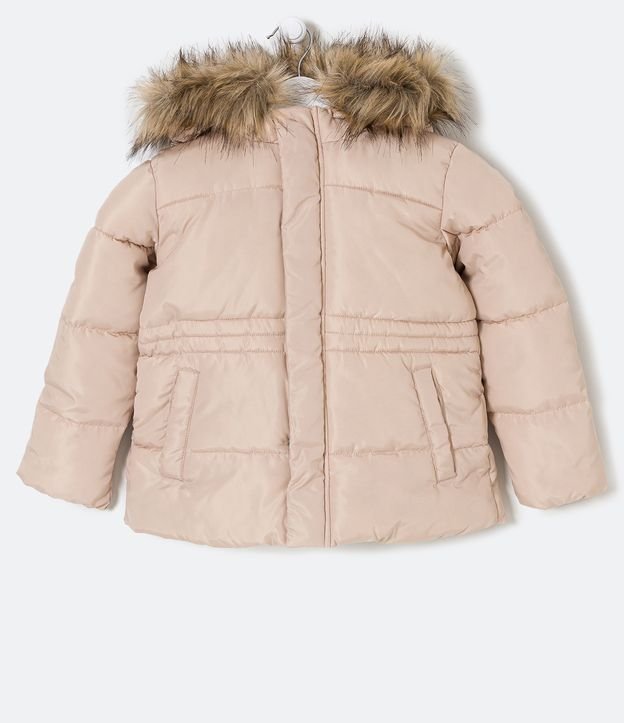 Jaqueta Puffer Infantil com Capuz e Pelos - Tam 5 a 14 anos