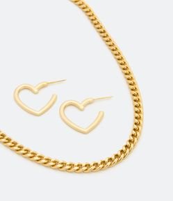 Conjunto Brinco e Colar em Metal Corrente Grumet Fina