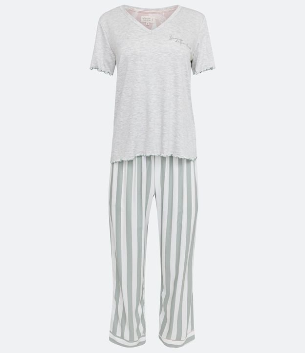 Pijama Largo Viscolycra con Pantalón Rayado Gris 5