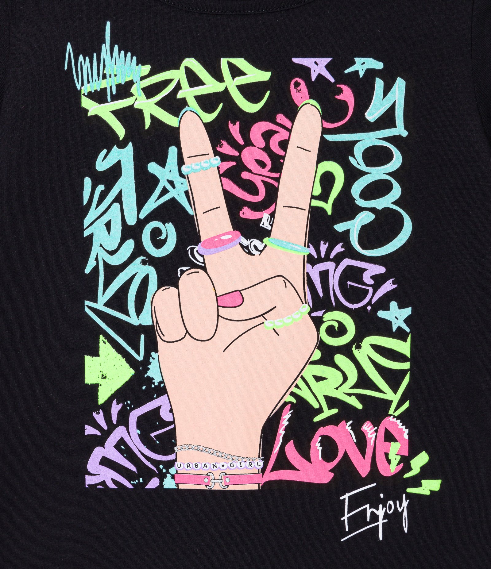 Blusa T-shirt Infantil Estampa Dedos Paz & Amor - Tam 5 a 14 anos Preto 3