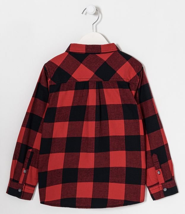 Camisa Infantil con Estampado de Cuadros y Pequeño Bolsillo Frontal - Talle 5 a 14 años Rojo/Negro 2